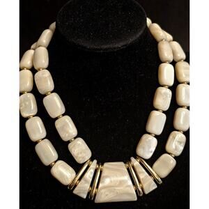 Vintage NAPIER Double Strand Marbled Lucite Gold Tone Statement Necklace 18"